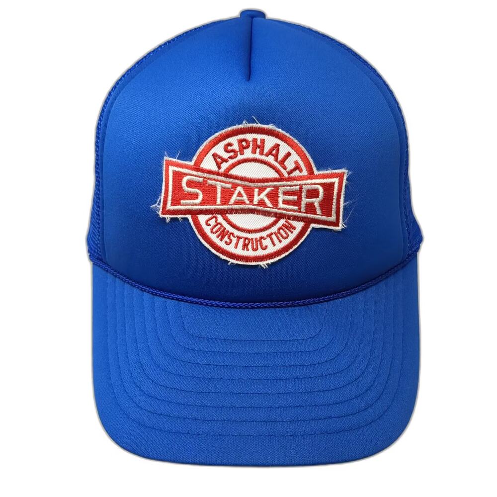 Cameo Trucker Hat Blue White One Size Asphalt Staker Construction Mesh Snapback